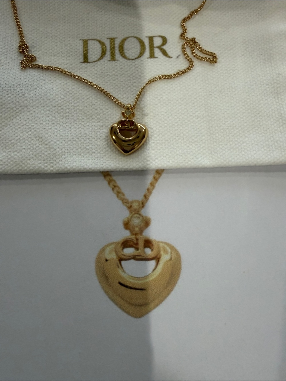Dior Gold Heart Pendant Necklace with Crystal Accent - Picture 3 of 8